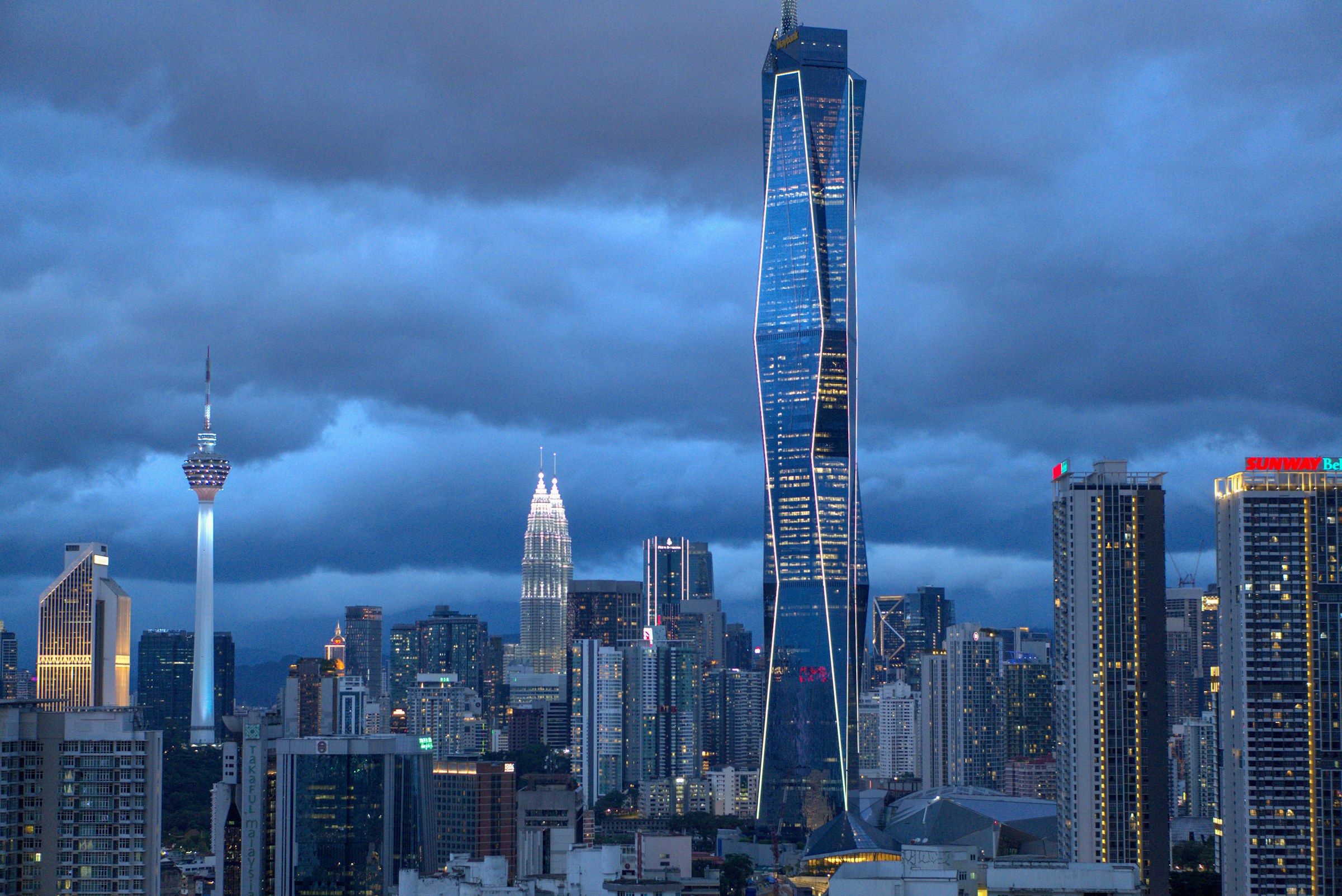 Kuala Lumpur business skyline at blue hour